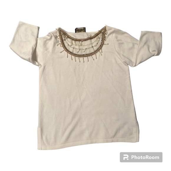 Bob Mackie Wearable Art Sweater.  Size large. Ivory - Picture 6 of 9